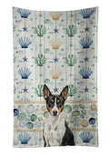 Black and White Basenji Coastal Sea Glass Kitchen Towel Velour Plush Front and Cotton Loop Back Machine Washable
