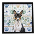 Black and White Basenji Coastal Sea Glass Framed Metal Print Bathroom, Kitchen, Office, Home Decor Wall Art Ready to Hang, Square, 8X8