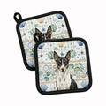 Black and White Basenji Coastal Sea Glass Pot Holder Set of 2 Heat Resistant Quilted Hot Pads 7.5 x 7.5 Inch, Insulated Kitchen Trivets for Cooking & Baking
