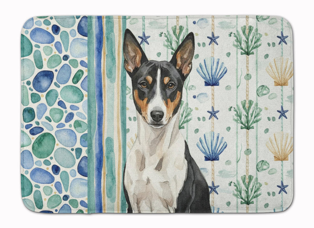 Black and White Basenji Coastal Sea Glass Memory Foam Kitchen Mat Machine Washable Anti-Fatigue Cushion Comfort Bath or Kitchen Rug