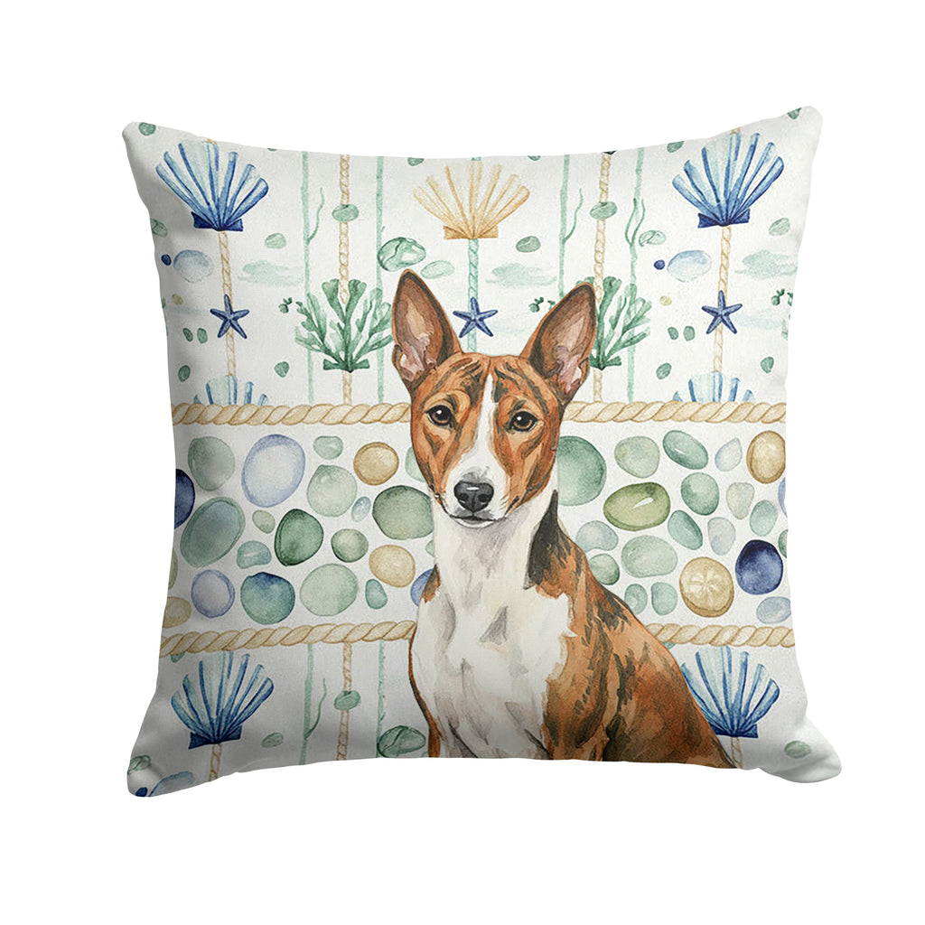 Brindle and White Basenji Coastal Sea Glass Decorative Throw Pillow 14x14 Indoor Outdoor Accent Cushion, Fabric Cover with Insert for Sofa, Bed, Porch & Living Room