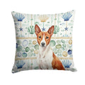 Red and White Basenji Coastal Sea Glass Decorative Throw Pillow 14x14 Indoor Outdoor Accent Cushion, Fabric Cover with Insert for Sofa, Bed, Porch & Living Room