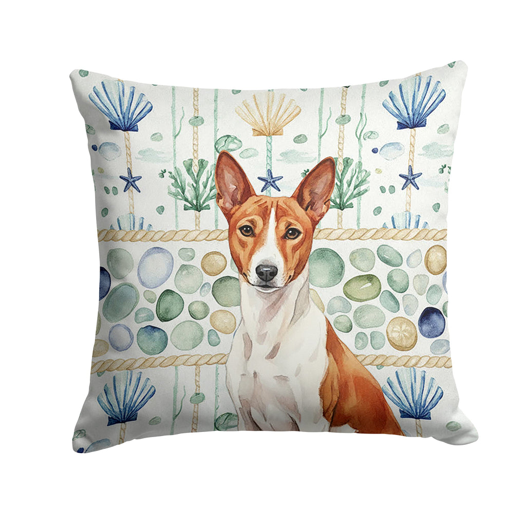 Red and White Basenji Coastal Sea Glass Decorative Throw Pillow 18x18 Indoor Outdoor Accent Cushion, Fabric Cover with Insert for Sofa, Bed, Porch & Living Room