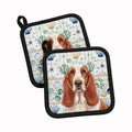 Red and White Basset Hound Coastal Sea Glass Pot Holder Set of 2 Heat Resistant Quilted Hot Pads 7.5 x 7.5 Inch, Insulated Kitchen Trivets for Cooking & Baking