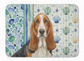 Tricolor and White Basset Hound Coastal Sea Glass Memory Foam Kitchen Mat Machine Washable Anti-Fatigue Cushion Comfort Bath or Kitchen Rug
