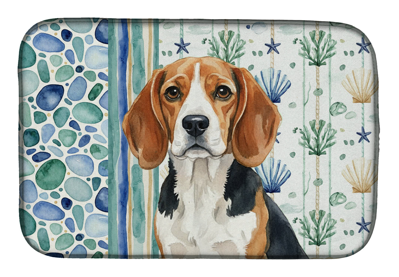 Beagle Coastal Sea Glass Dish Drying Mat Absorbent Dish Drying Mat Pad for Kitchen Counter Dish Drainer Mat for Countertop, 14 x 21", Multicolor
