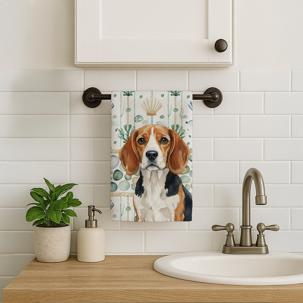 Beagle Coastal Sea Glass Kitchen Towel Velour Plush Front and Cotton Loop Back Machine Washable