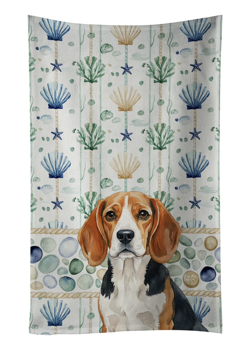Beagle Coastal Sea Glass Kitchen Towel Velour Plush Front and Cotton Loop Back Machine Washable