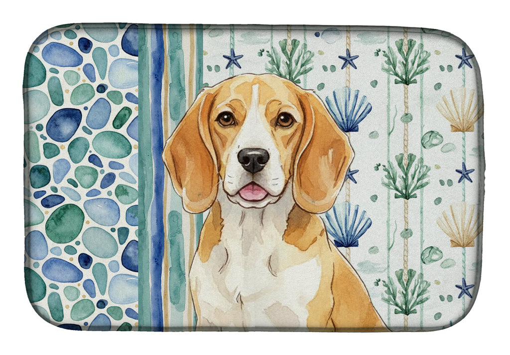 Lemon and White Beagle Coastal Sea Glass Dish Drying Mat Absorbent Dish Drying Mat Pad for Kitchen Counter Dish Drainer Mat for Countertop, 14 x 21", Multicolor