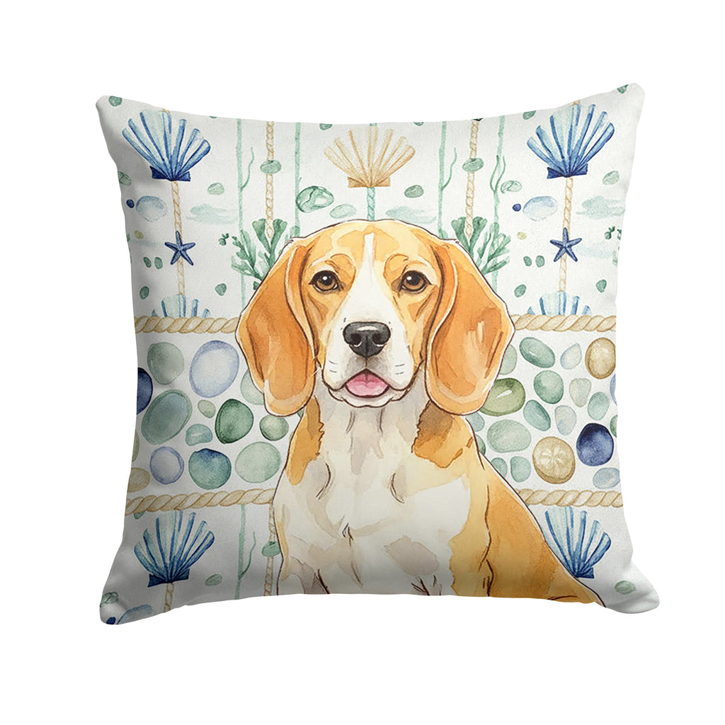 Lemon and White Beagle Coastal Sea Glass Decorative Throw Pillow 18x18 Indoor Outdoor Accent Cushion, Fabric Cover with Insert for Sofa, Bed, Porch & Living Room