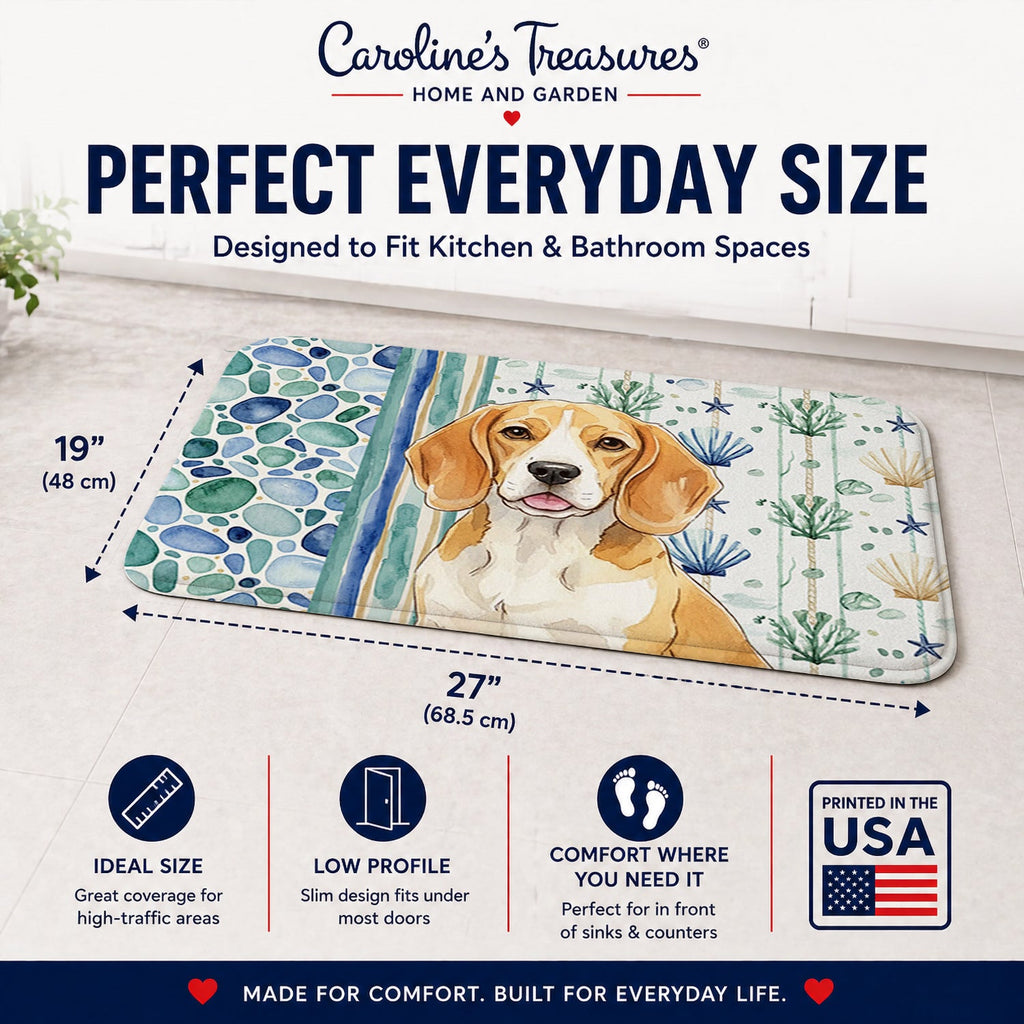 Lemon and White Beagle Coastal Sea Glass Memory Foam Kitchen Mat Machine Washable Anti-Fatigue Cushion Comfort Bath or Kitchen Rug