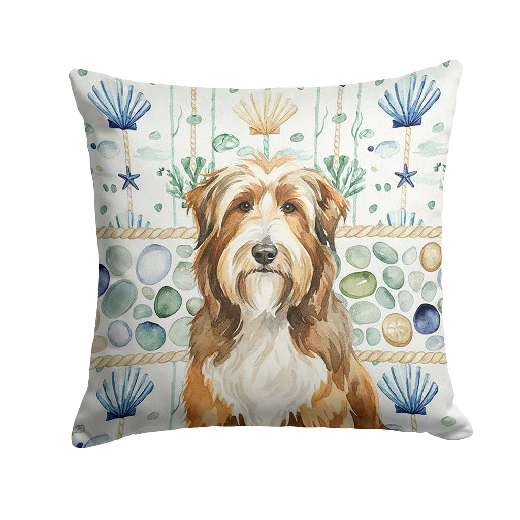 Brown Bearded Collie Coastal Sea Glass Decorative Throw Pillow 14x14 Indoor Outdoor Accent Cushion, Fabric Cover with Insert for Sofa, Bed, Porch & Living Room