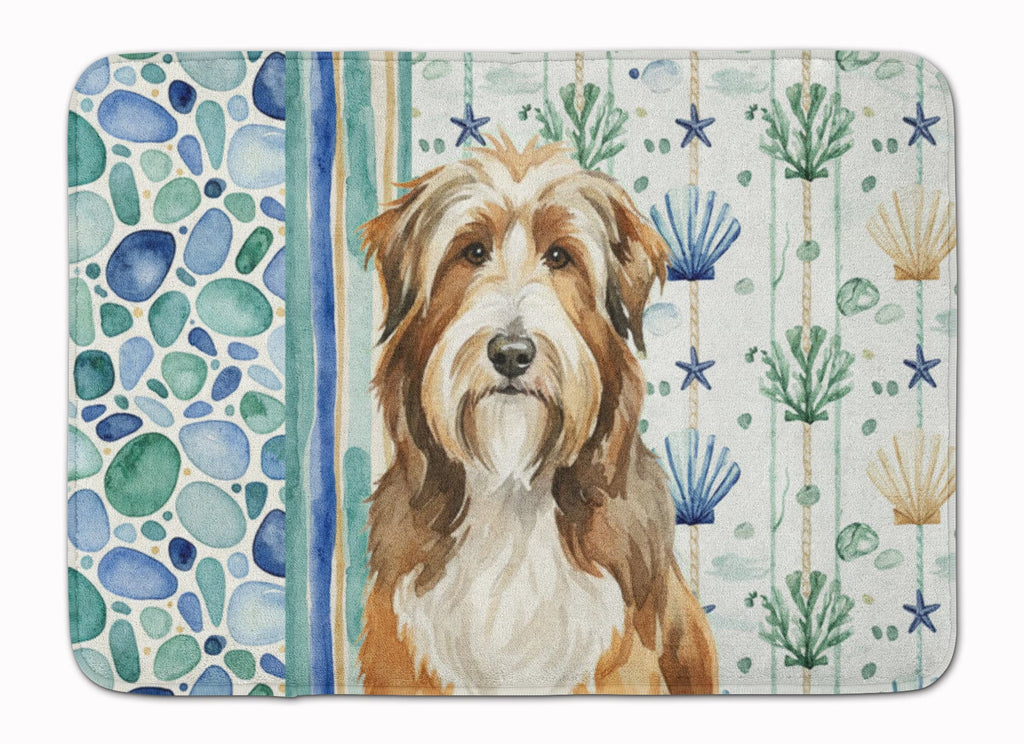 Brown Bearded Collie Coastal Sea Glass Memory Foam Kitchen Mat Machine Washable Anti-Fatigue Cushion Comfort Bath or Kitchen Rug