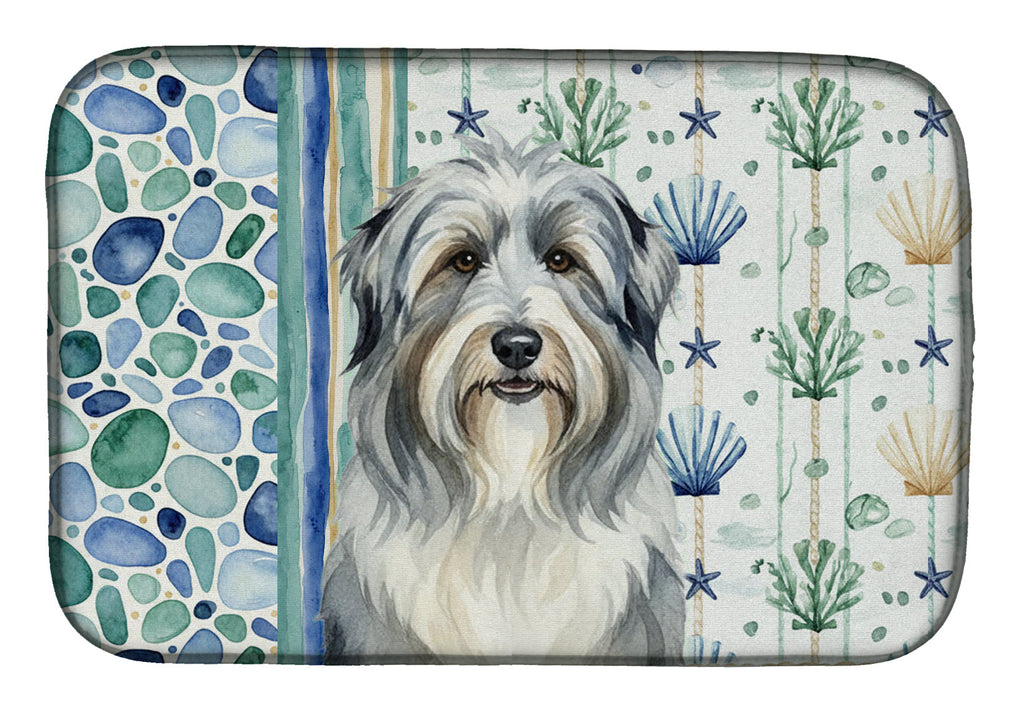 Bearded Collie Coastal Sea Glass Dish Drying Mat Absorbent Dish Drying Mat Pad for Kitchen Counter Dish Drainer Mat for Countertop, 14 x 21", Multicolor