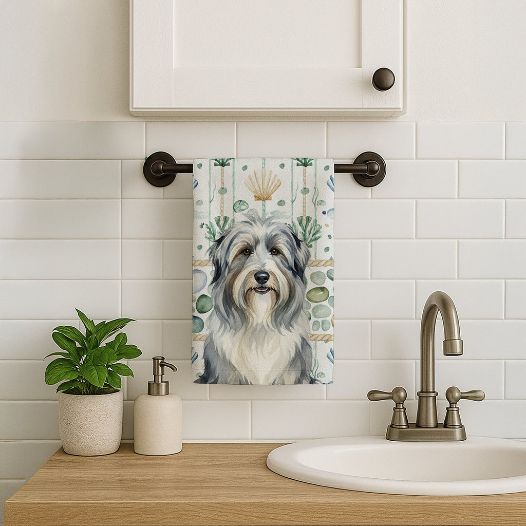 Bearded Collie Coastal Sea Glass Kitchen Towel Velour Plush Front and Cotton Loop Back Machine Washable