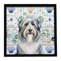 Bearded Collie Coastal Sea Glass Framed Metal Print Bathroom, Kitchen, Office, Home Decor Wall Art Ready to Hang, Square, 8X8