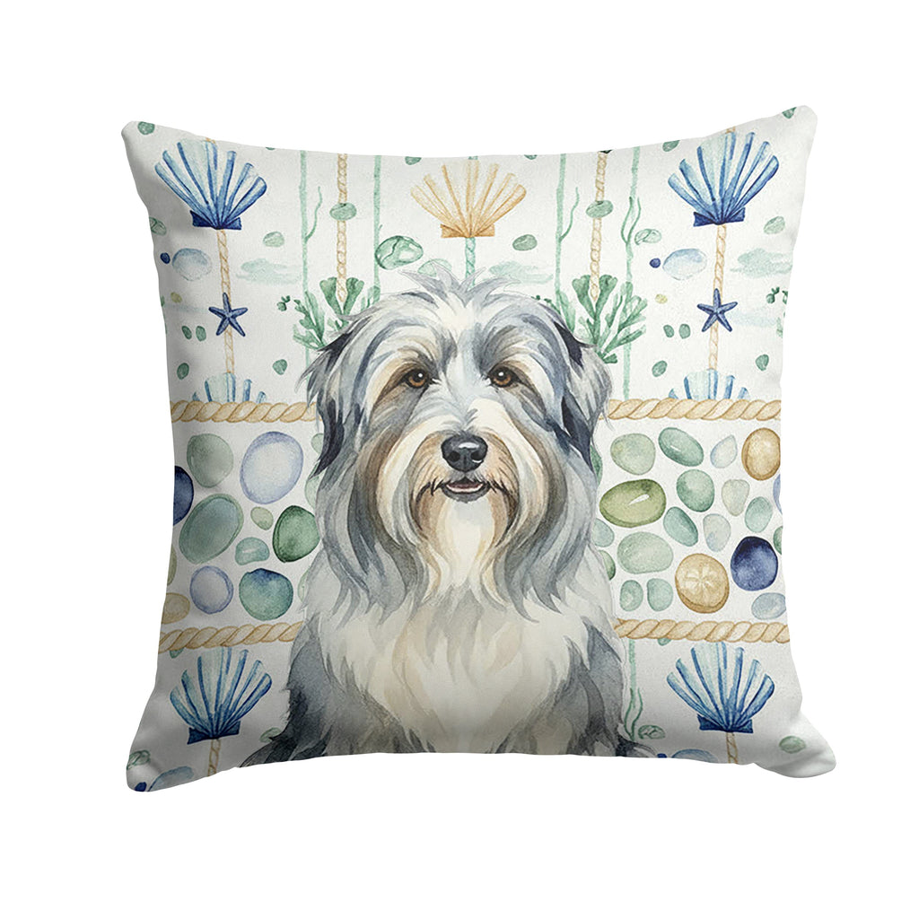 Bearded Collie Coastal Sea Glass Decorative Throw Pillow 18x18 Indoor Outdoor Accent Cushion, Fabric Cover with Insert for Sofa, Bed, Porch & Living Room
