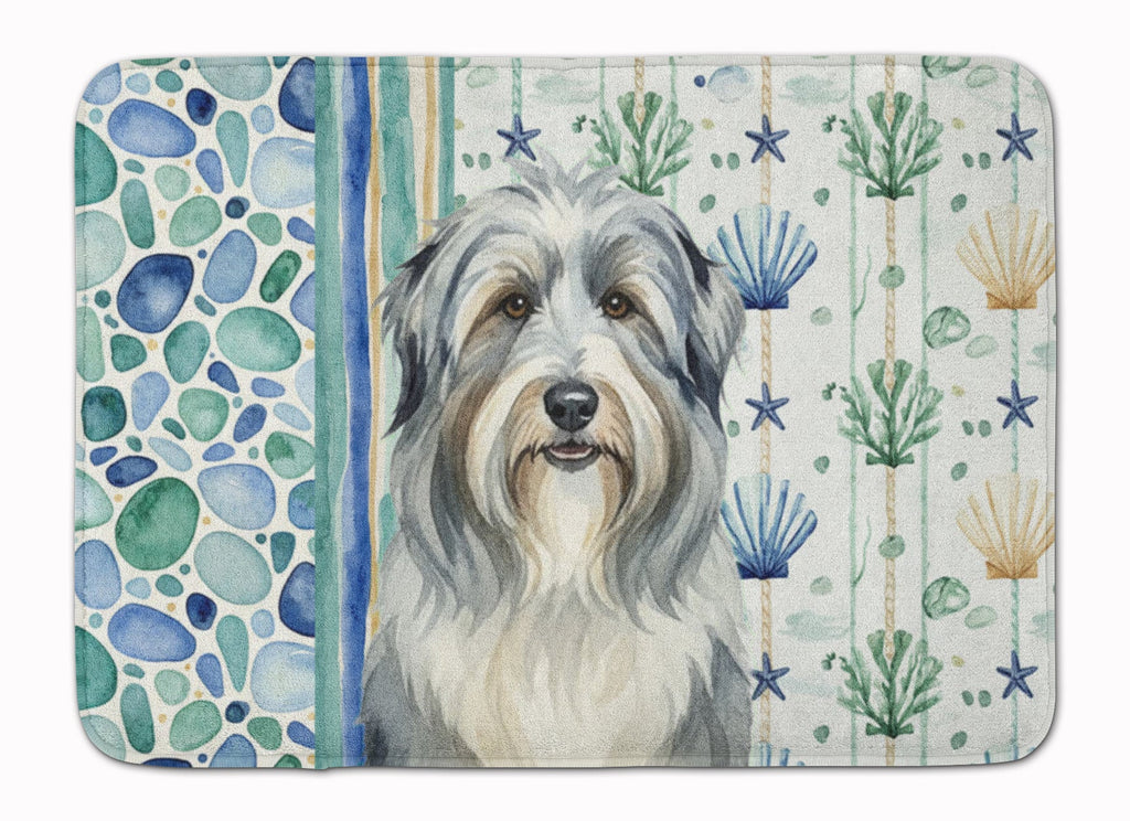 Bearded Collie Coastal Sea Glass Memory Foam Kitchen Mat Machine Washable Anti-Fatigue Cushion Comfort Bath or Kitchen Rug
