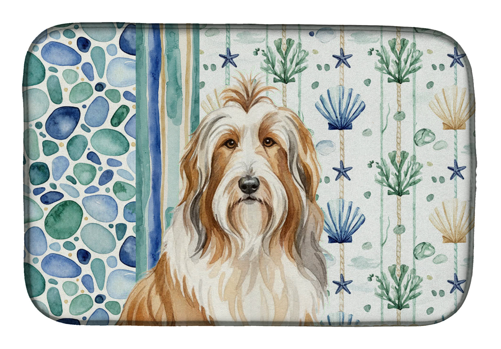 Fawn Bearded Collie Coastal Sea Glass Dish Drying Mat Absorbent Dish Drying Mat Pad for Kitchen Counter Dish Drainer Mat for Countertop, 14 x 21", Multicolor