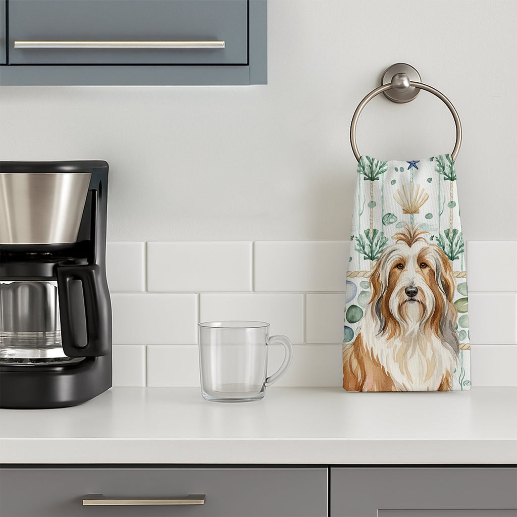 Fawn Bearded Collie Coastal Sea Glass Kitchen Towel Velour Plush Front and Cotton Loop Back Machine Washable