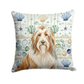 Fawn Bearded Collie Coastal Sea Glass Decorative Throw Pillow 18x18 Indoor Outdoor Accent Cushion, Fabric Cover with Insert for Sofa, Bed, Porch & Living Room