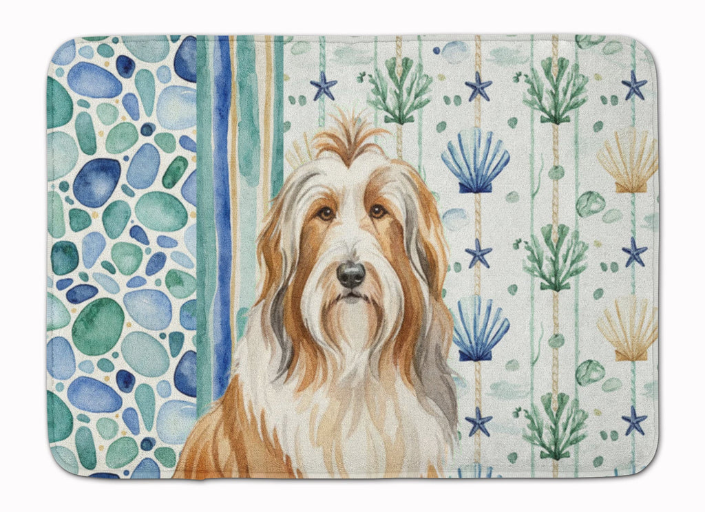 Fawn Bearded Collie Coastal Sea Glass Memory Foam Kitchen Mat Machine Washable Anti-Fatigue Cushion Comfort Bath or Kitchen Rug