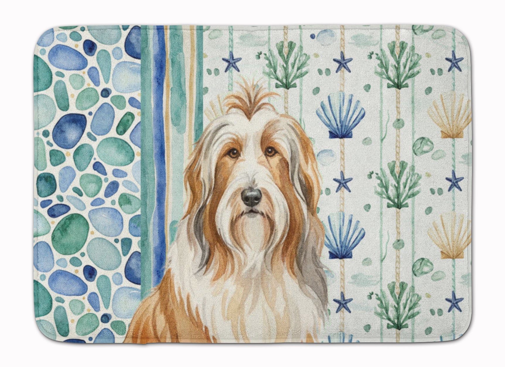 Fawn Bearded Collie Coastal Sea Glass Memory Foam Kitchen Mat Machine Washable Anti-Fatigue Cushion Comfort Bath or Kitchen Rug