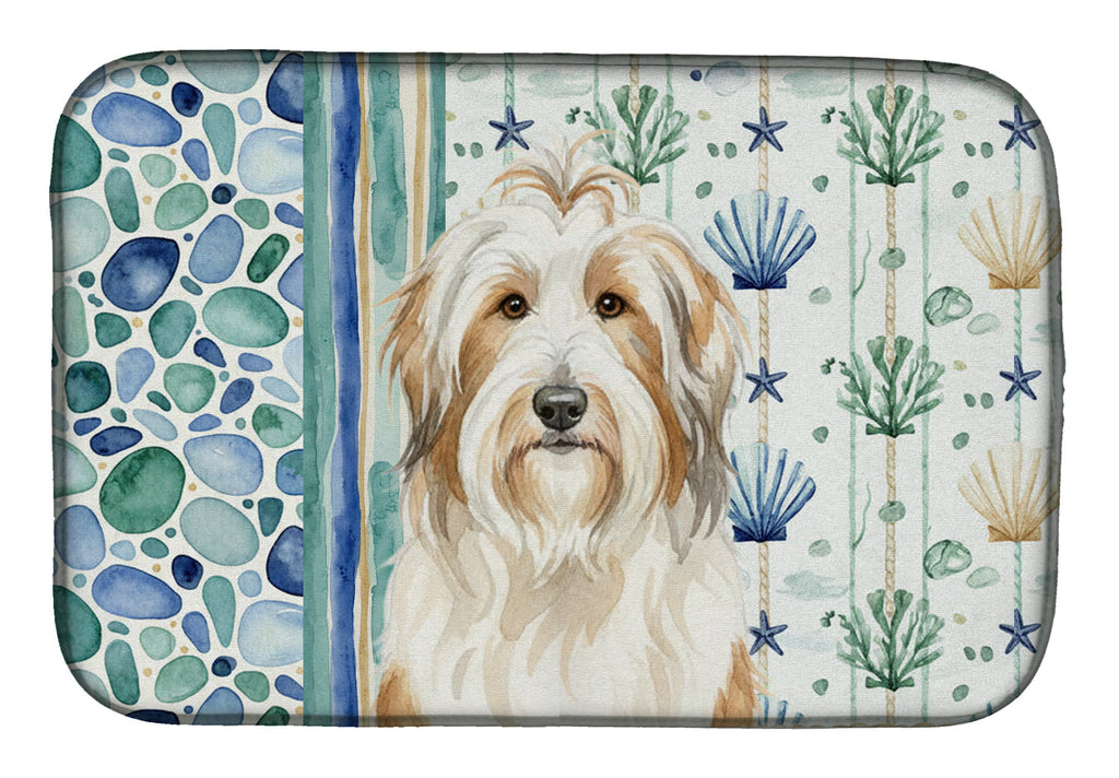 White and Tan Bearded Collie Coastal Sea Glass Dish Drying Mat Absorbent Dish Drying Mat Pad for Kitchen Counter Dish Drainer Mat for Countertop, 14 x 21", Multicolor