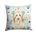 White and Tan Bearded Collie Coastal Sea Glass Decorative Throw Pillow 14x14 Indoor Outdoor Accent Cushion, Fabric Cover with Insert for Sofa, Bed, Porch & Living Room