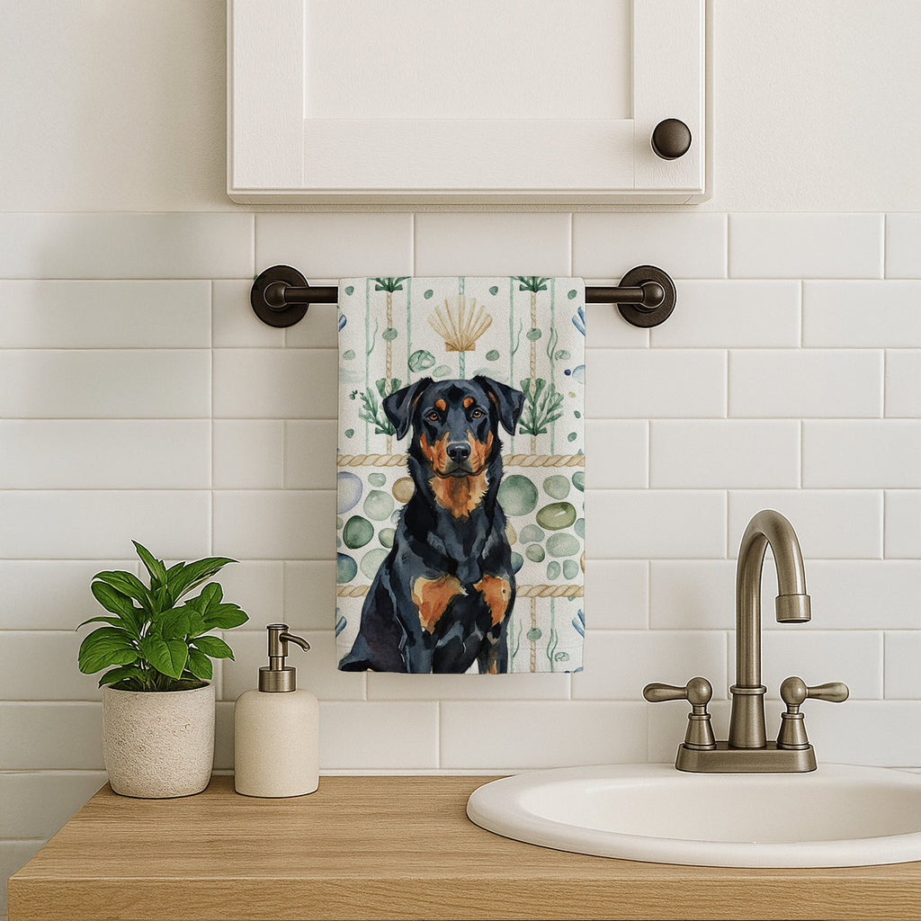 Beauceron Coastal Sea Glass Kitchen Towel Velour Plush Front and Cotton Loop Back Machine Washable