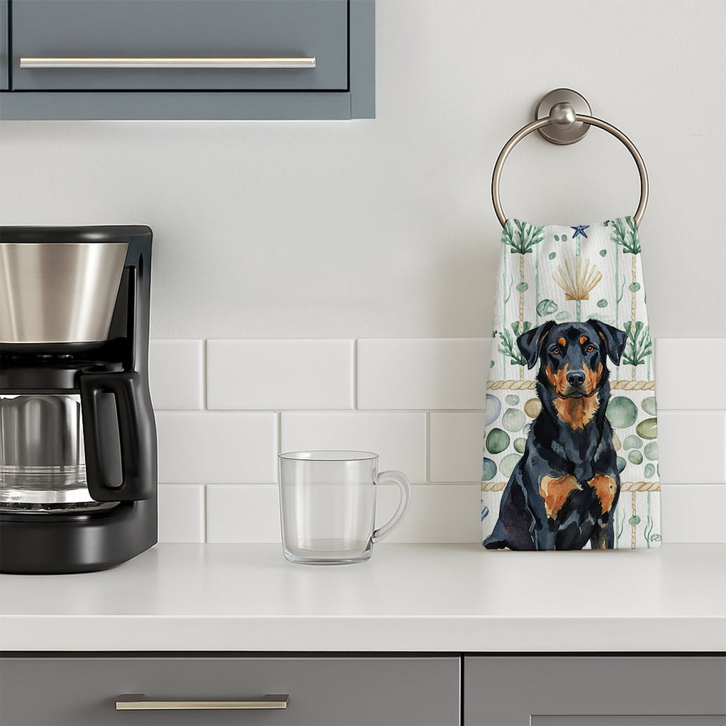 Beauceron Coastal Sea Glass Kitchen Towel Velour Plush Front and Cotton Loop Back Machine Washable