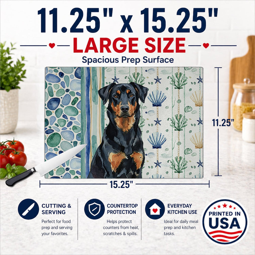 Beauceron Coastal Sea Glass Cutting Board Tempered Glass Kitchen Cutting Surface, Heat Resistant Chopping, Non-Slip Feet, Food Prep & Serving