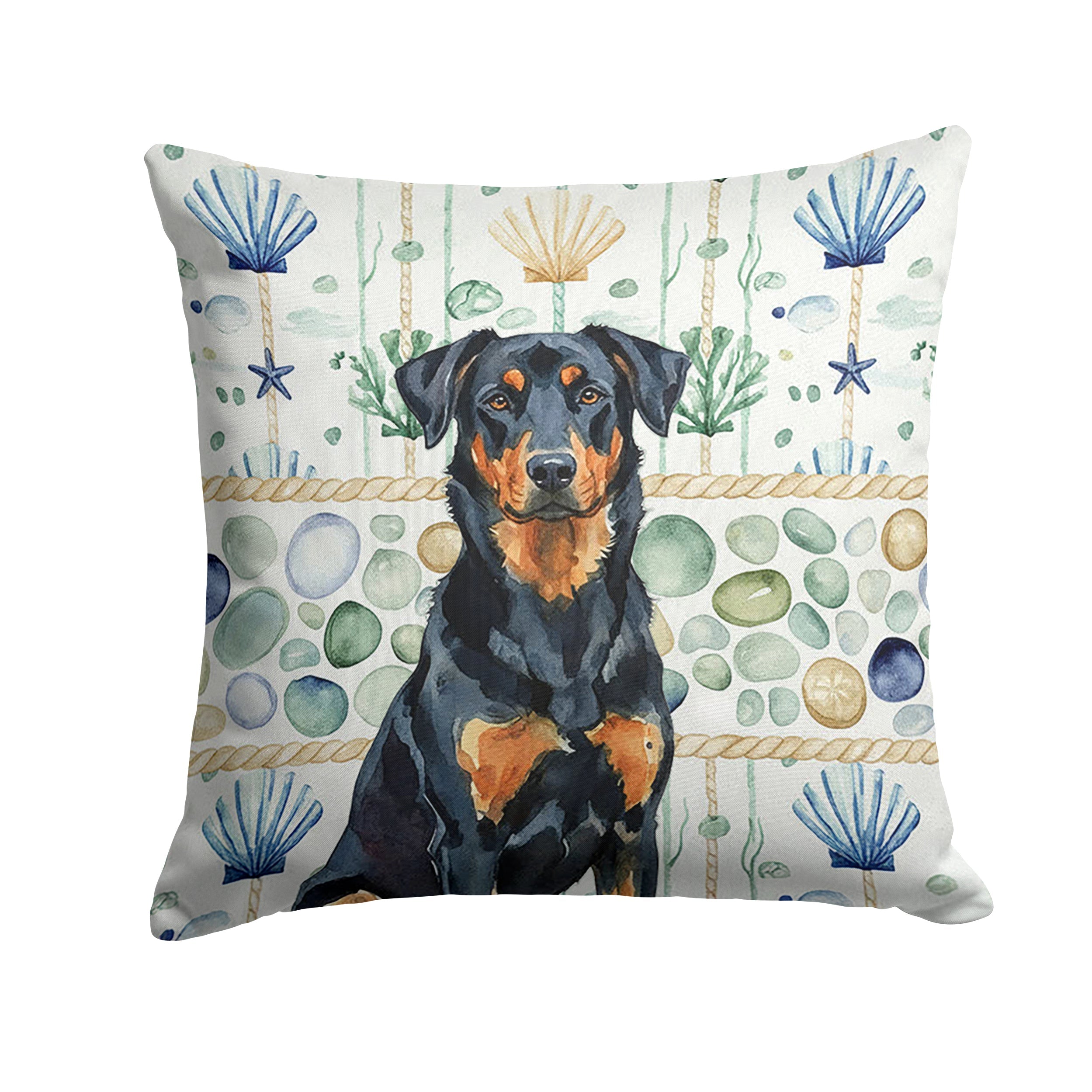 Beauceron Coastal Sea Glass Decorative Throw Pillow 14x14 Indoor Outdoor Accent Cushion, Fabric Cover with Insert for Sofa, Bed, Porch & Living Room