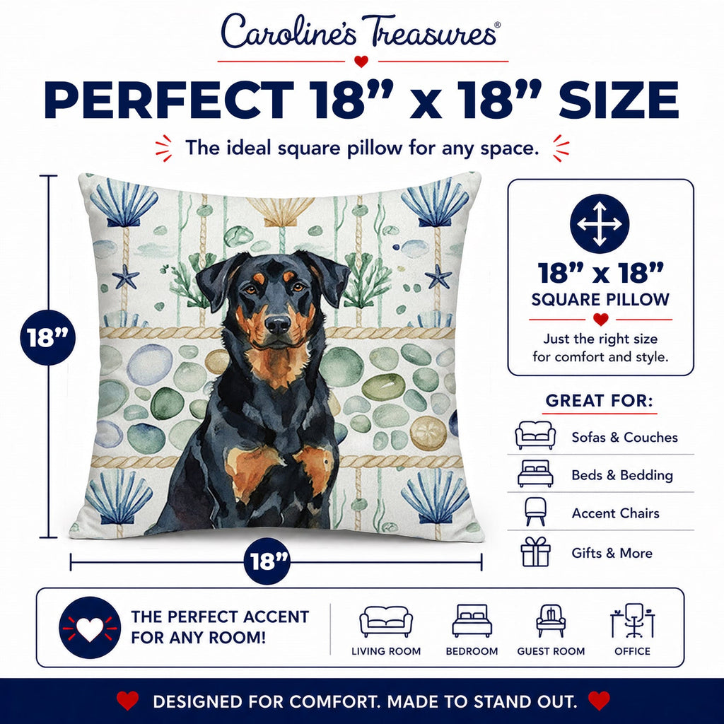 Beauceron Coastal Sea Glass Decorative Throw Pillow 18x18 Indoor Outdoor Accent Cushion, Fabric Cover with Insert for Sofa, Bed, Porch & Living Room