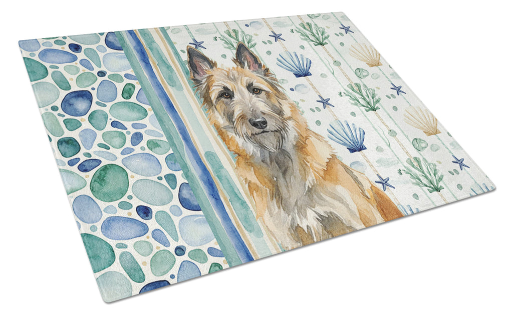 Belgian Laekenois Coastal Sea Glass Cutting Board Tempered Glass Kitchen Cutting Surface, Heat Resistant Chopping, Non-Slip Feet, Food Prep & Serving