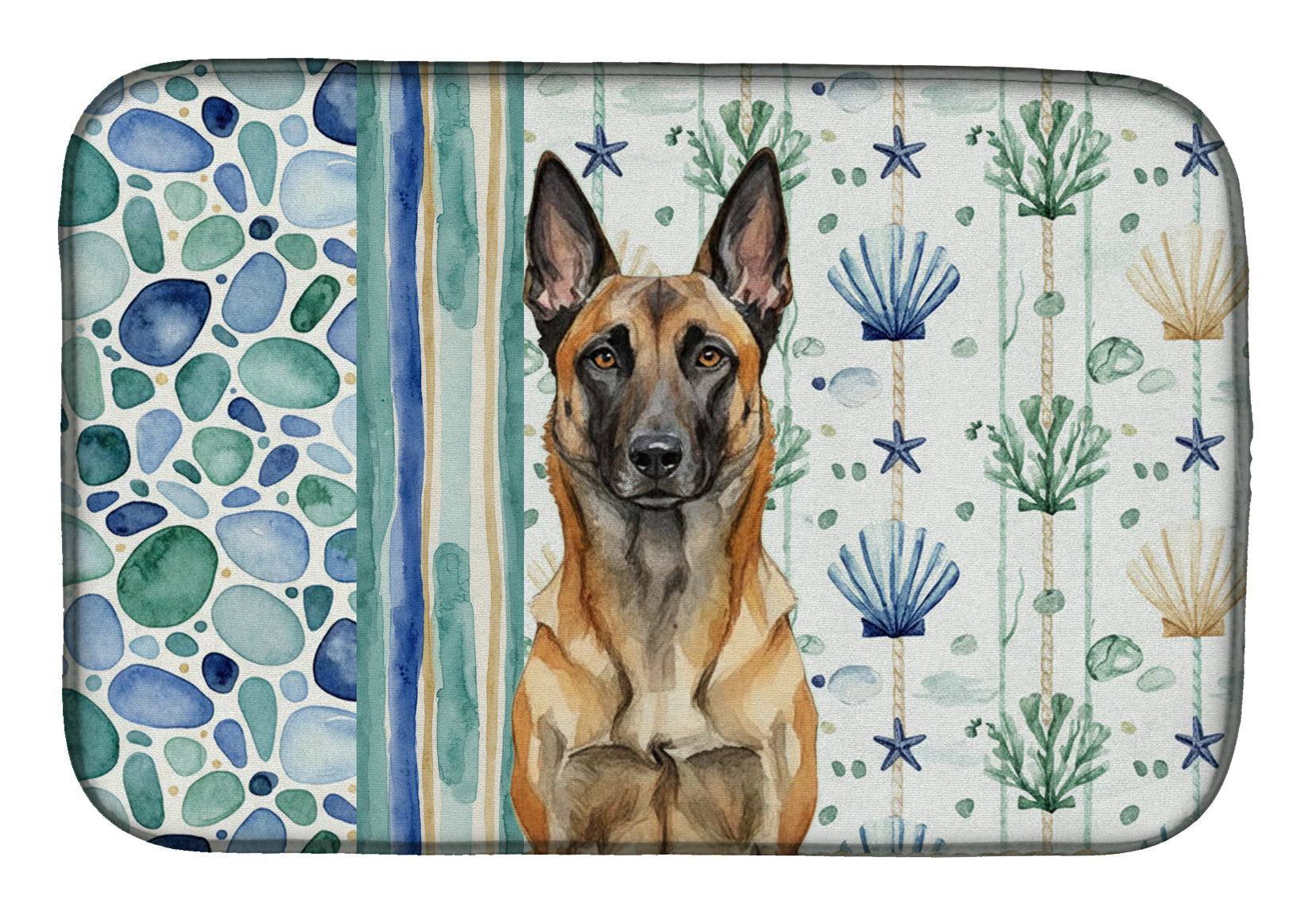 Belgian Malinois Coastal Sea Glass Dish Drying Mat Absorbent Dish Drying Mat Pad for Kitchen Counter Dish Drainer Mat for Countertop, 14 x 21", Multicolor