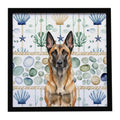 Belgian Malinois Coastal Sea Glass Framed Metal Print Bathroom, Kitchen, Office, Home Decor Wall Art Ready to Hang, Square, 8X8