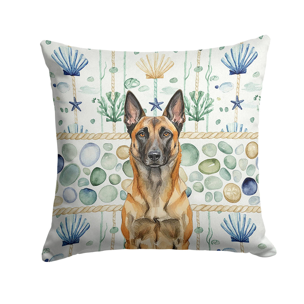Belgian Malinois Coastal Sea Glass Decorative Throw Pillow 18x18 Indoor Outdoor Accent Cushion, Fabric Cover with Insert for Sofa, Bed, Porch & Living Room