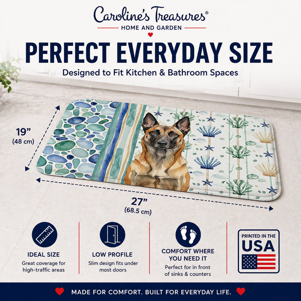 Belgian Malinois Coastal Sea Glass Memory Foam Kitchen Mat Machine Washable Anti-Fatigue Cushion Comfort Bath or Kitchen Rug