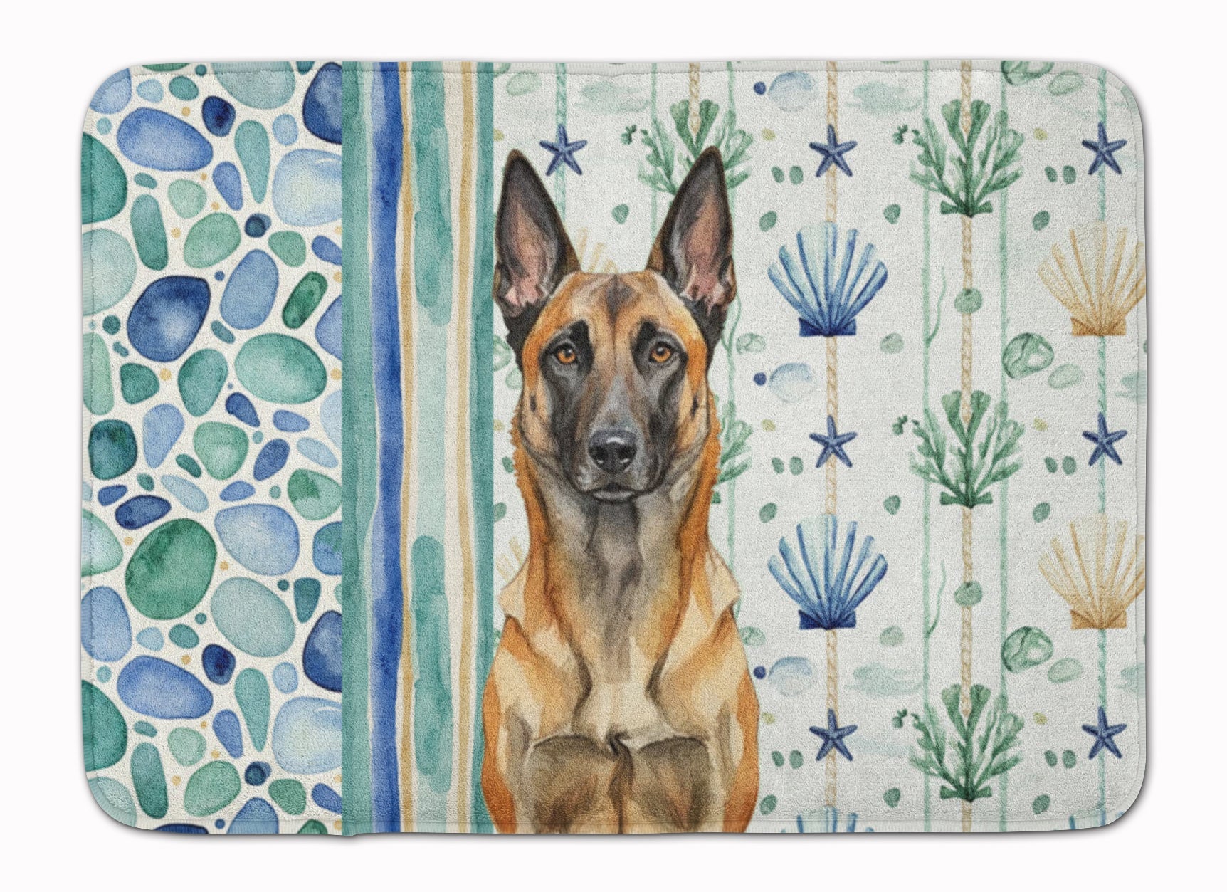 Belgian Malinois Coastal Sea Glass Memory Foam Kitchen Mat Machine Washable Anti-Fatigue Cushion Comfort Bath or Kitchen Rug