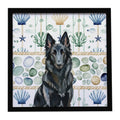 Belgian Sheepdog Groenendael Coastal Sea Glass Framed Metal Print Bathroom, Kitchen, Office, Home Decor Wall Art Ready to Hang, Square, 8X8