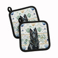 Belgian Sheepdog Groenendael Coastal Sea Glass Pot Holder Set of 2 Heat Resistant Quilted Hot Pads 7.5 x 7.5 Inch, Insulated Kitchen Trivets for Cooking & Baking