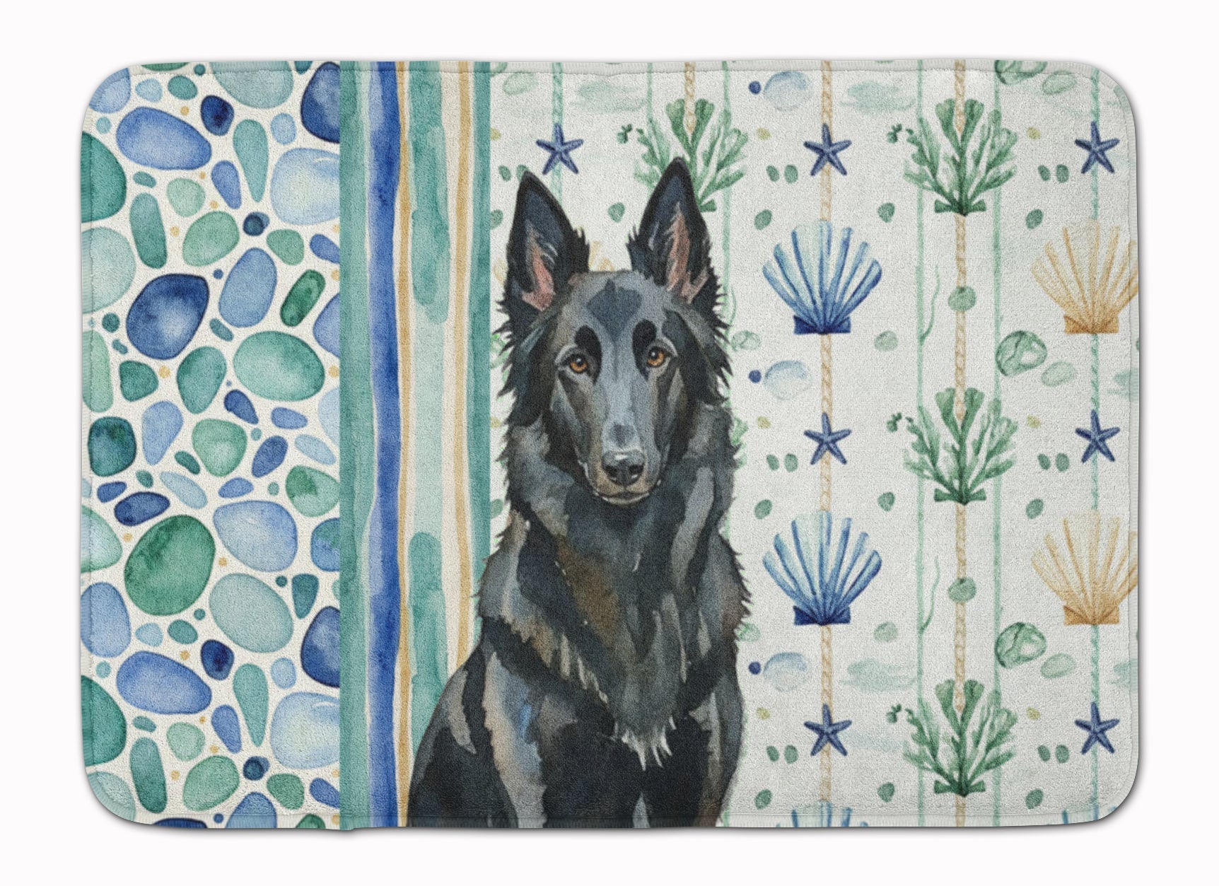 Belgian Sheepdog Groenendael Coastal Sea Glass Memory Foam Kitchen Mat Machine Washable Anti-Fatigue Cushion Comfort Bath or Kitchen Rug