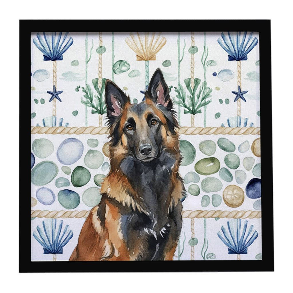 Belgian Tervuren Coastal Sea Glass Framed Metal Print Bathroom, Kitchen, Office, Home Decor Wall Art Ready to Hang, Square, 8X8