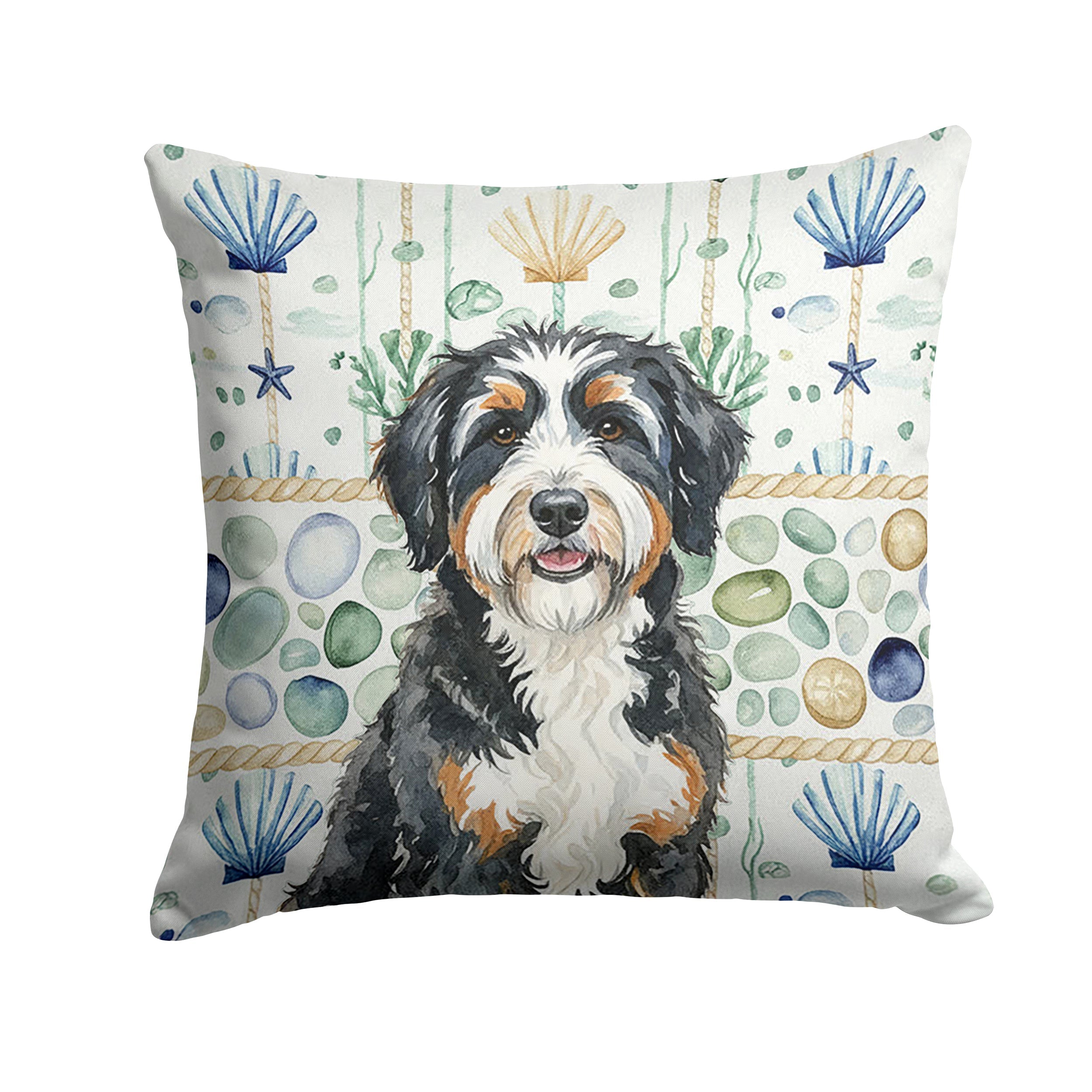 Berndoodle Coastal Sea Glass Decorative Throw Pillow 14x14 Indoor Outdoor Accent Cushion, Fabric Cover with Insert for Sofa, Bed, Porch & Living Room