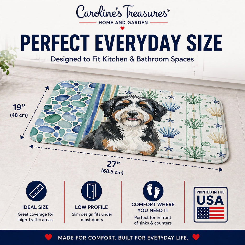Berndoodle Coastal Sea Glass Memory Foam Kitchen Mat Machine Washable Anti-Fatigue Cushion Comfort Bath or Kitchen Rug