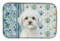 Bichon Frise Coastal Sea Glass Dish Drying Mat Absorbent Dish Drying Mat Pad for Kitchen Counter Dish Drainer Mat for Countertop, 14 x 21", Multicolor