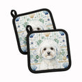 Bichon Frise Coastal Sea Glass Pot Holder Set of 2 Heat Resistant Quilted Hot Pads 7.5 x 7.5 Inch, Insulated Kitchen Trivets for Cooking & Baking