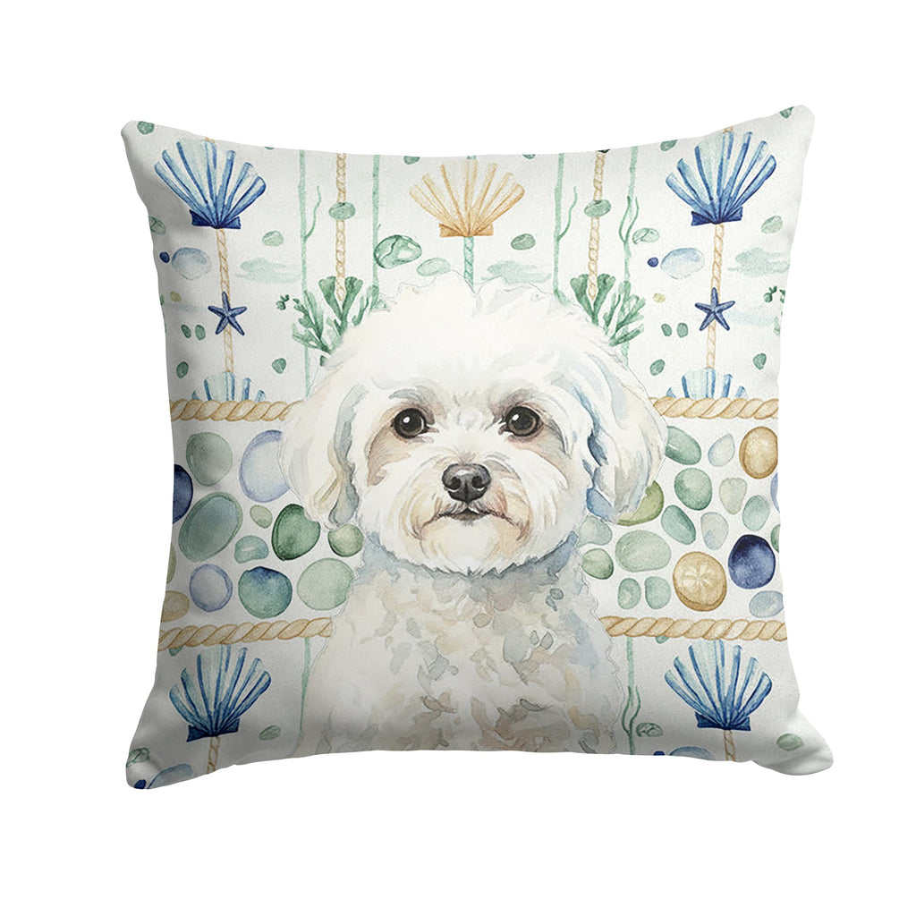 Bichon Frise Coastal Sea Glass Decorative Throw Pillow 14x14 Indoor Outdoor Accent Cushion, Fabric Cover with Insert for Sofa, Bed, Porch & Living Room