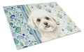 White and Cream Bichon Frise Coastal Sea Glass Cutting Board Tempered Glass Kitchen Cutting Surface, Heat Resistant Chopping, Non-Slip Feet, Food Prep & Serving